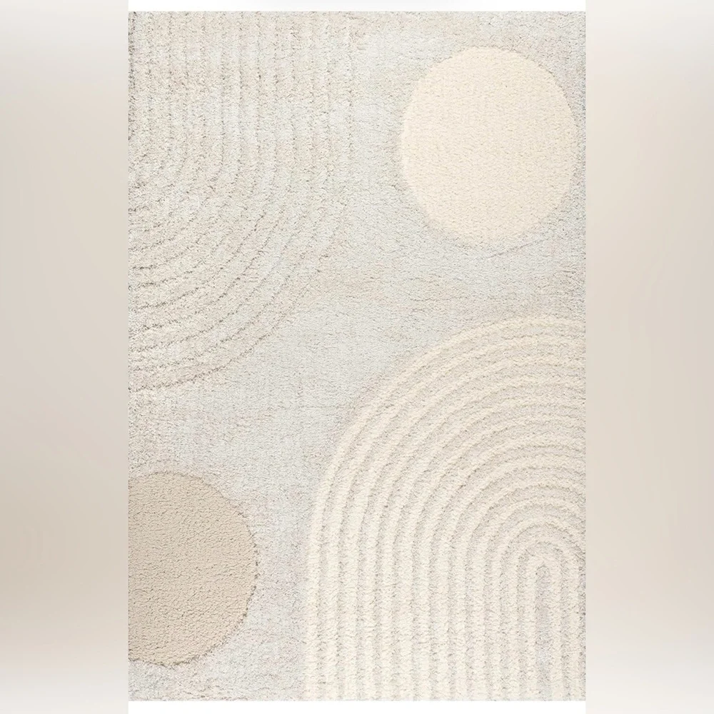NEW West Elm White Cream Boho Tassel Geometric Shag Area Rug Carpet - 5' x 8'